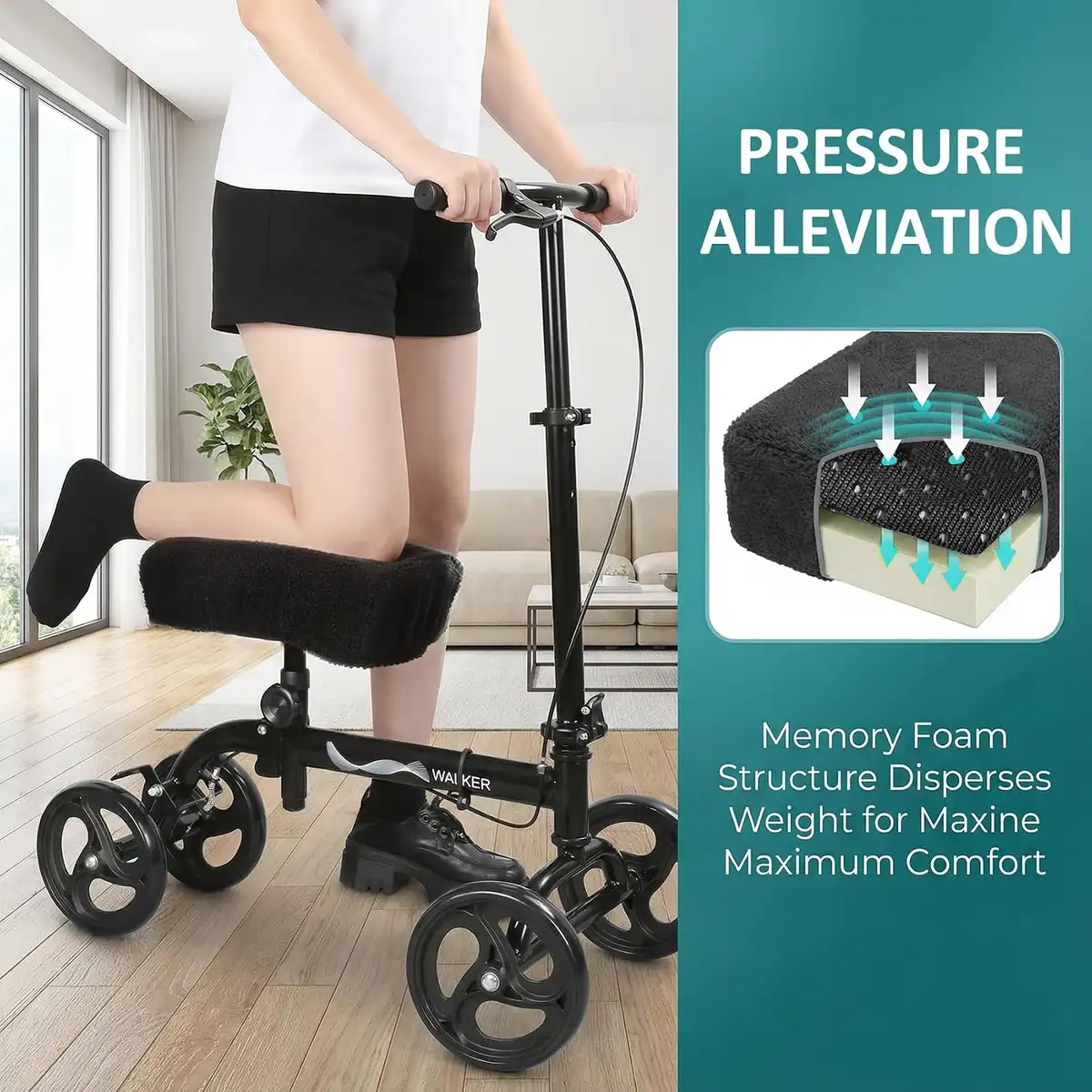 WHLICKS Memory Foam Knee Scooter Cushion — Memory foam cushion with removable cover image 2