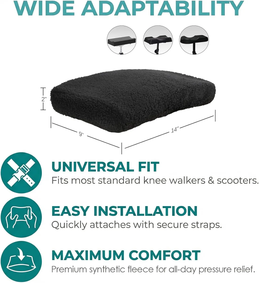 WHLICKS Memory Foam Knee Scooter Cushion — Memory foam cushion with removable cover image 3