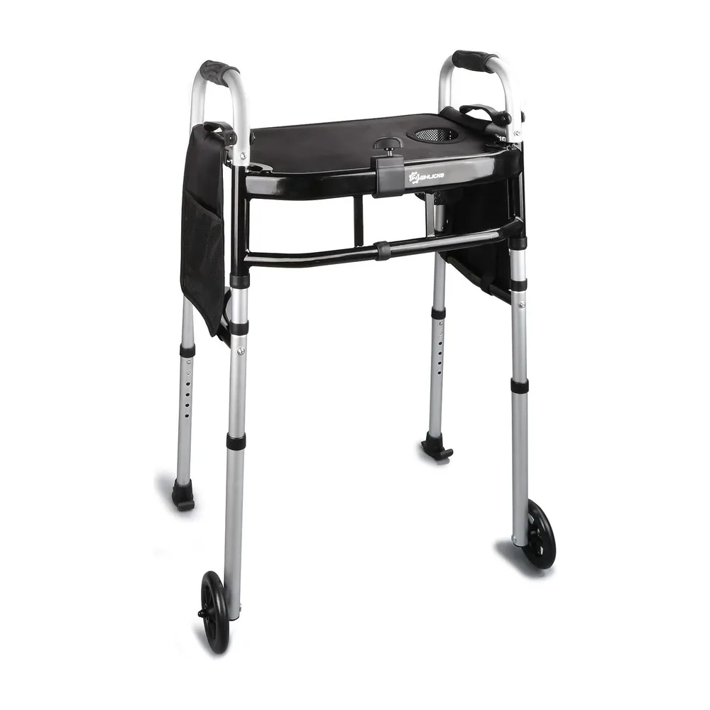 WHLICKS SW30 Folding Walker with Tray — Black / Standard Walker With Tray