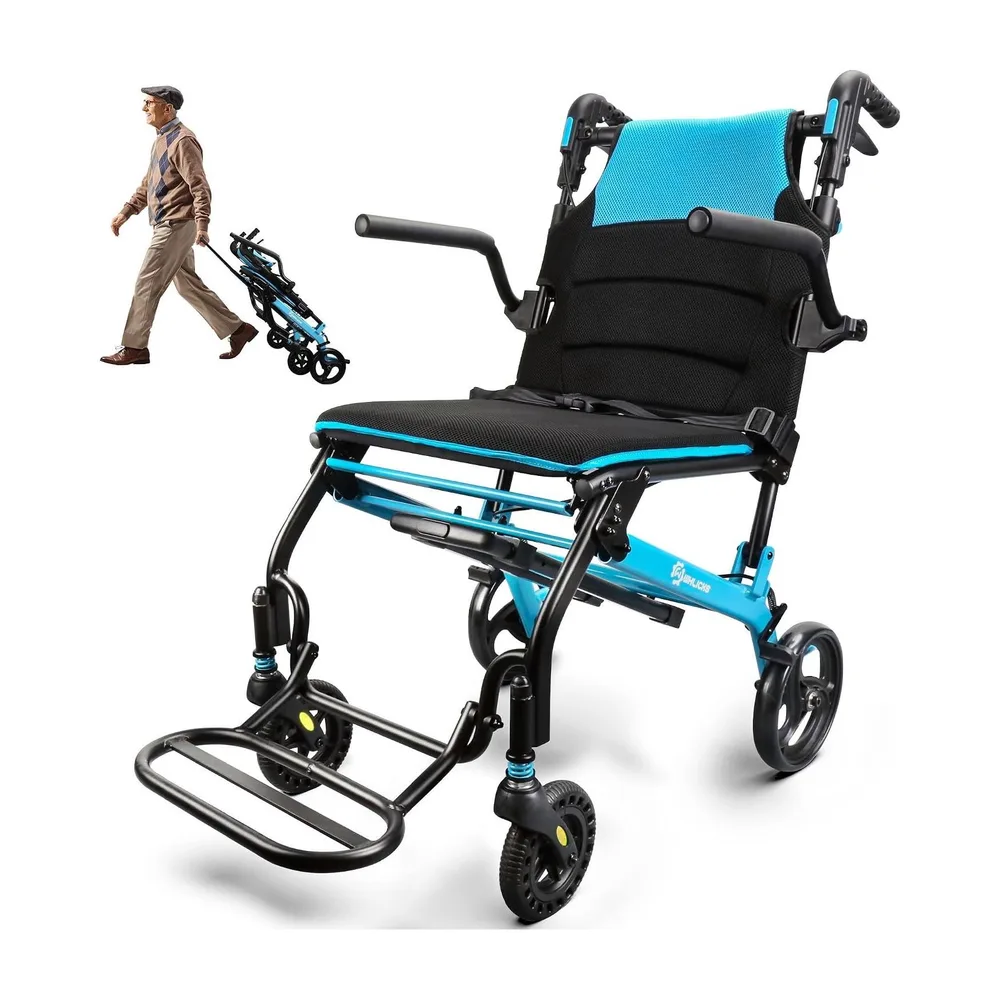 WHLICKS A03 Folding Transport Wheelchair — 18-inch seat configuration