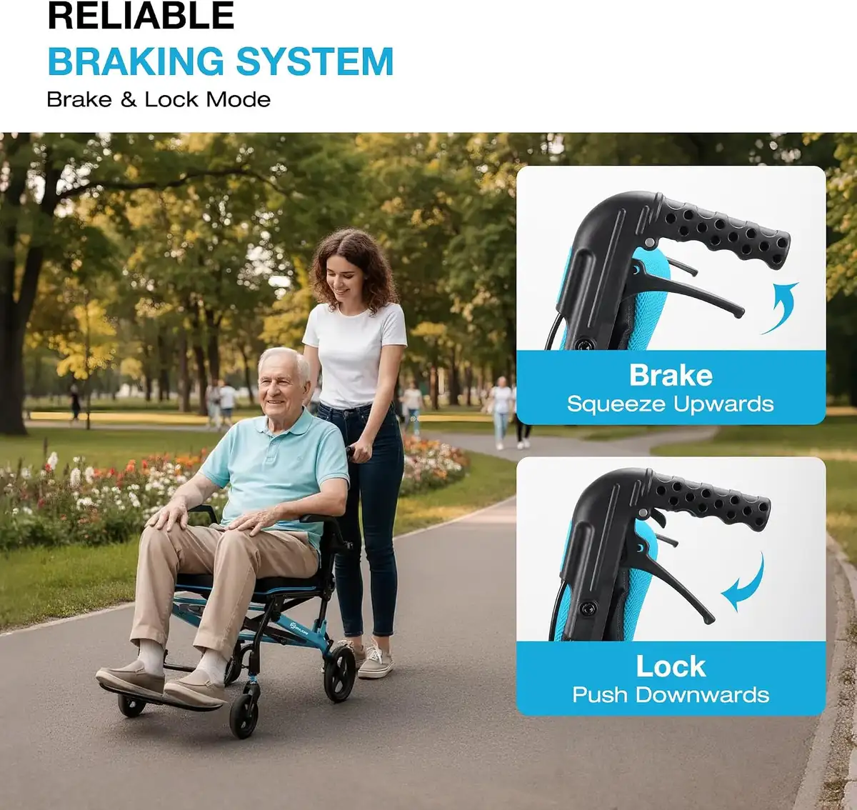 WHLICKS A03 Folding Transport Wheelchair — 18-inch seat configuration image 4