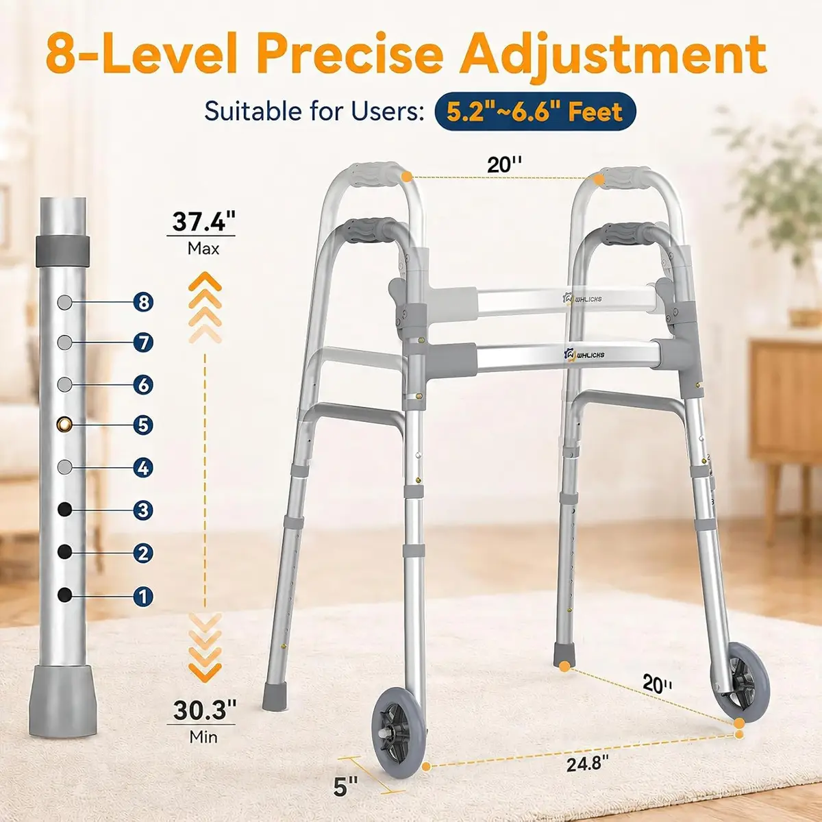 WHLICKS SW10 Folding Walker with Ski Glides — SW10 image 3