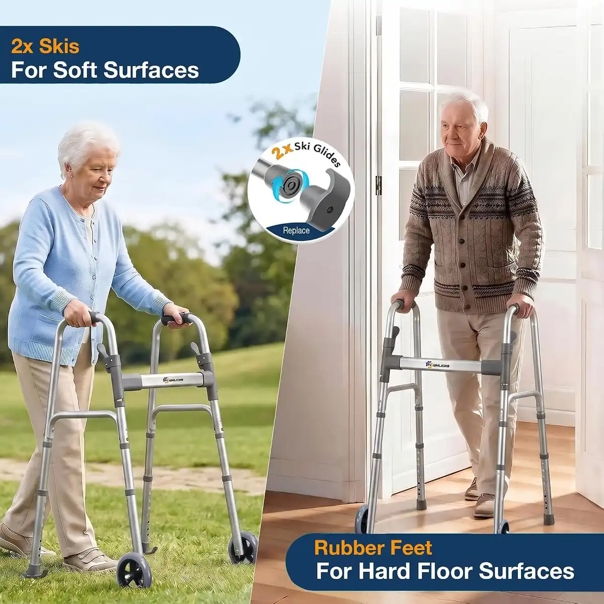 WHLICKS SW10 Folding Walker with Ski Glides — SW10 image 8