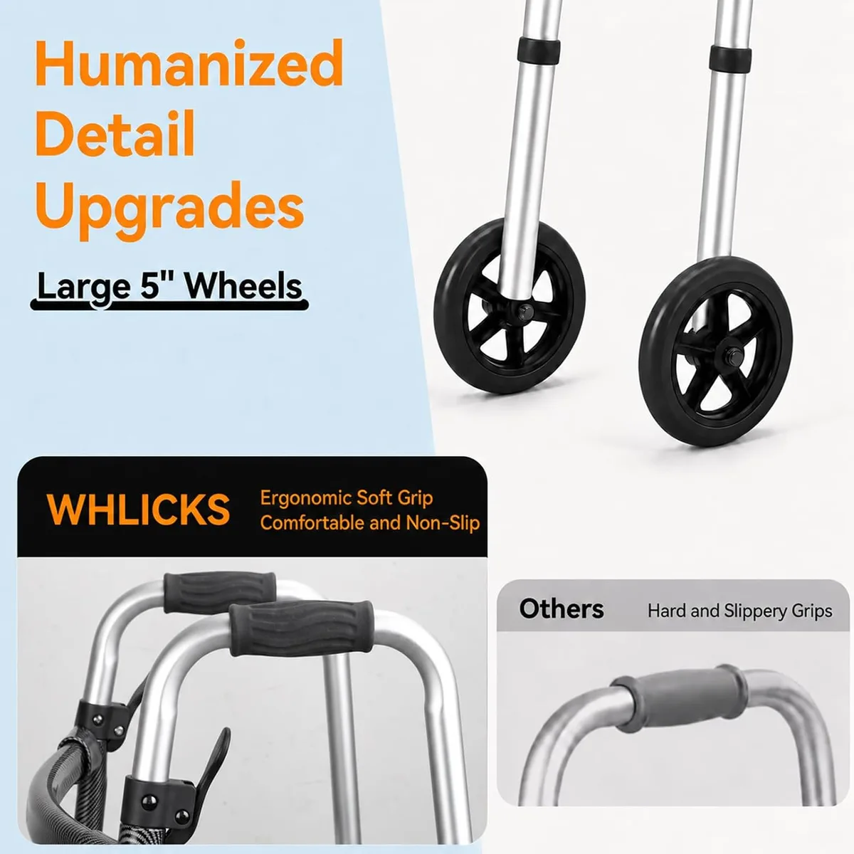 WHLICKS SW40 Folding Walker with Ski Glides — Black patterned strap image 4
