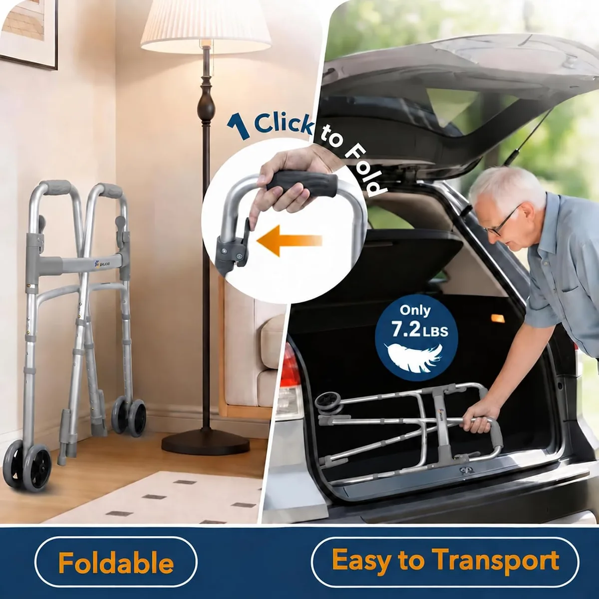 WHLICKS SW40 Folding Walker with Dual Wheels & Brakes — SW40 image 5