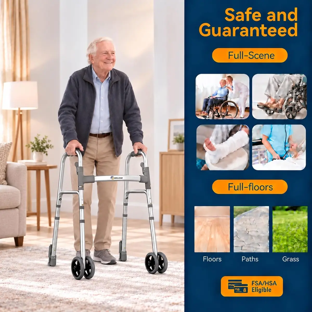 WHLICKS SW40 Folding Walker with Dual Wheels & Brakes — SW40 image 6
