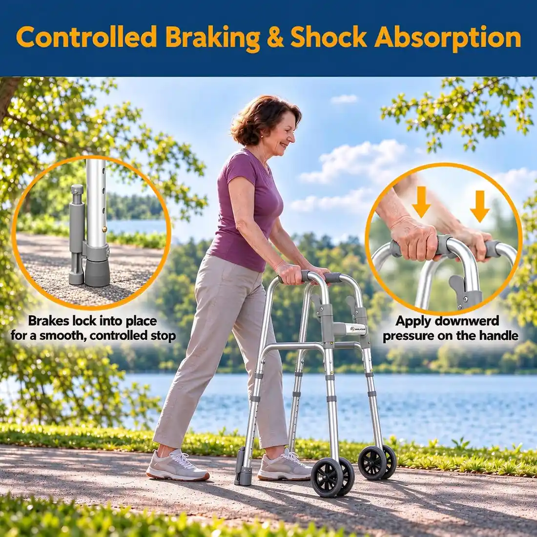 WHLICKS SW40 Folding Walker with Dual Wheels & Brakes — SW40 image 8